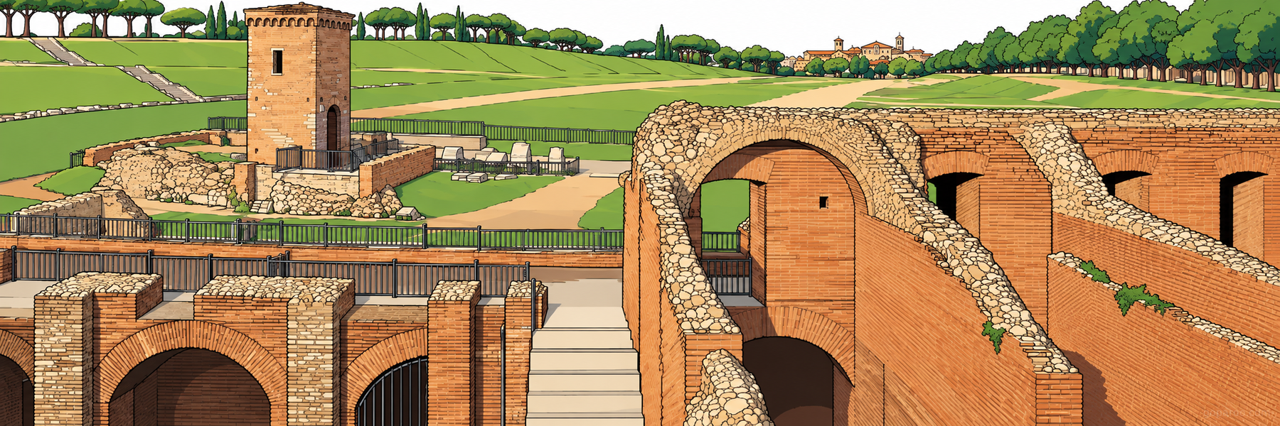Stylized illustration of Circus Maximus in Rome - Goparoo