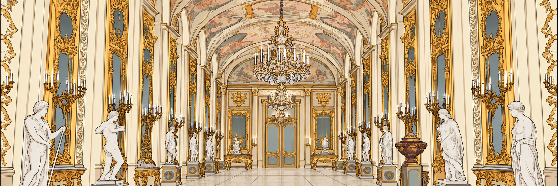 Stylized illustration of Galleria Doria Pamphilj in Rome - Goparoo