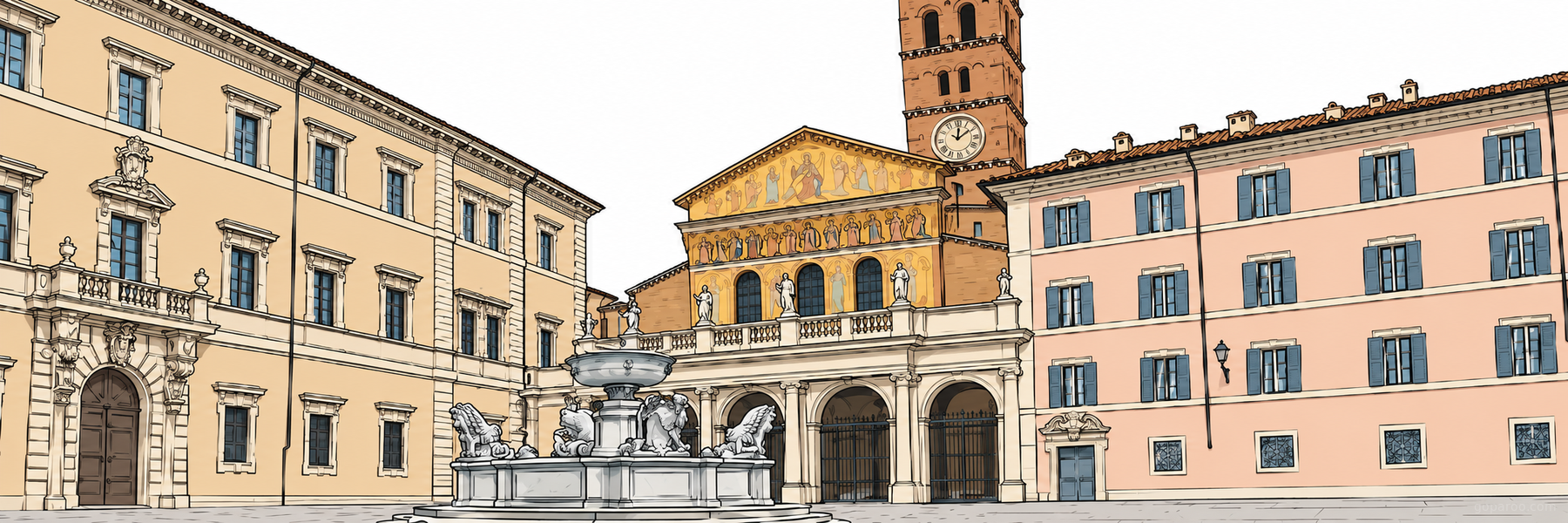 Stylized illustration of Basilica of Santa Maria in Trastevere in Rome - Goparoo