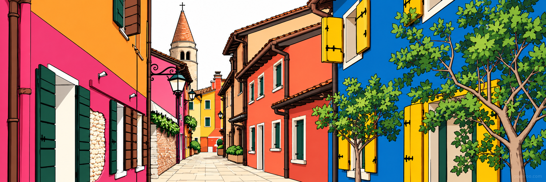 Stylized illustration of Caorle Old Town in Caorle - Goparoo