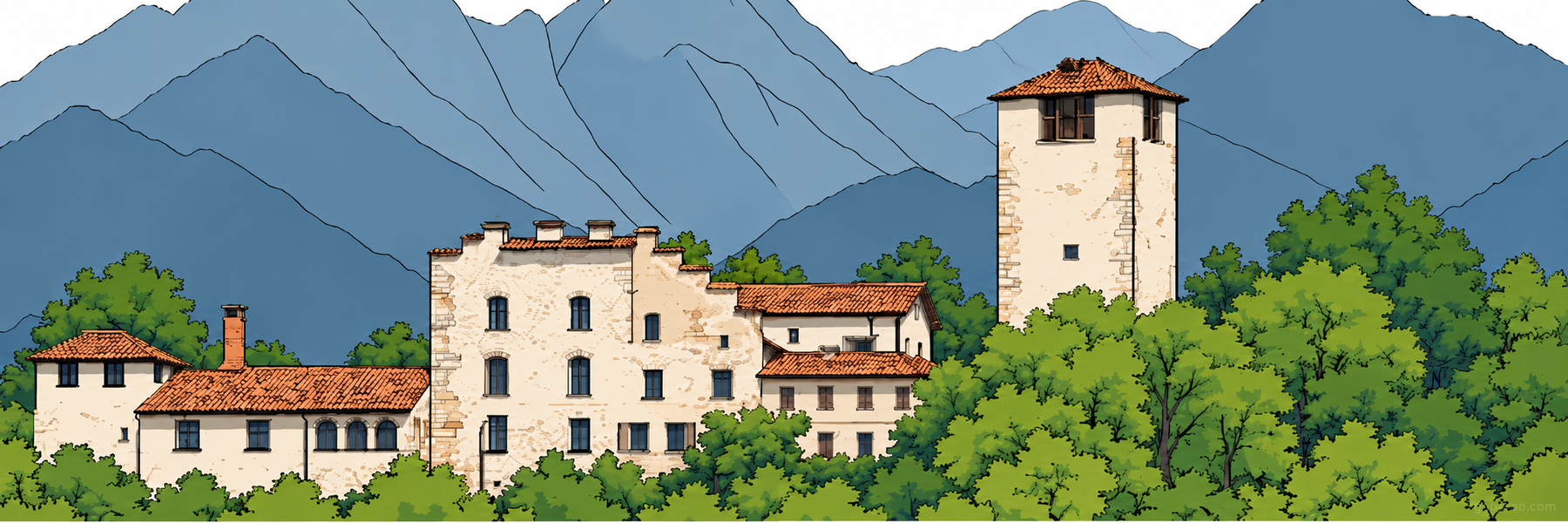 Stylized illustration of Castello di Alboino in Feltre - Goparoo