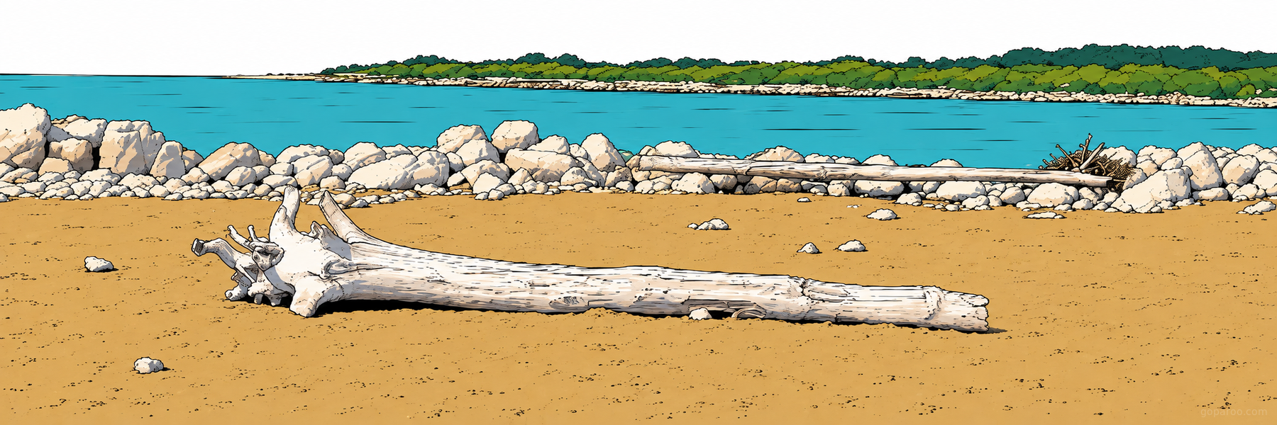 Stylized illustration of Laguna del Mort in The Venetian Riviera - Goparoo