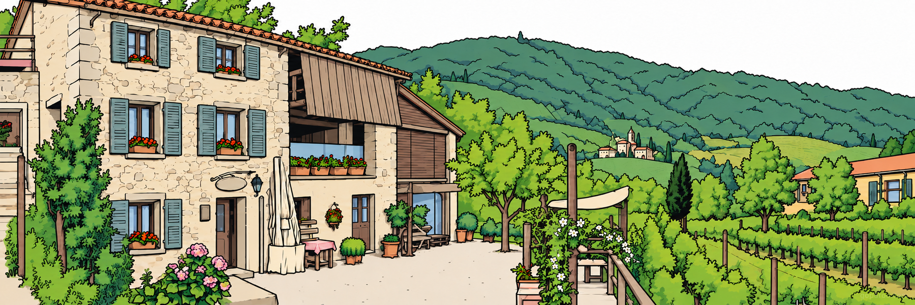 Illustrazione stilizzata di Osteria senza Oste in Valdobbiadene - Goparoo