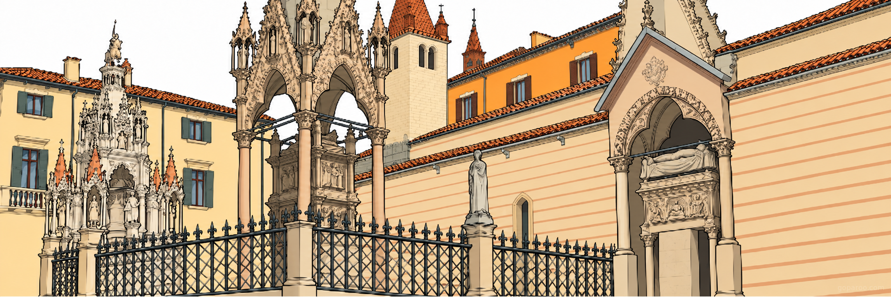 Illustrazione stilizzata di Arche Scaligere in Verona - Goparoo