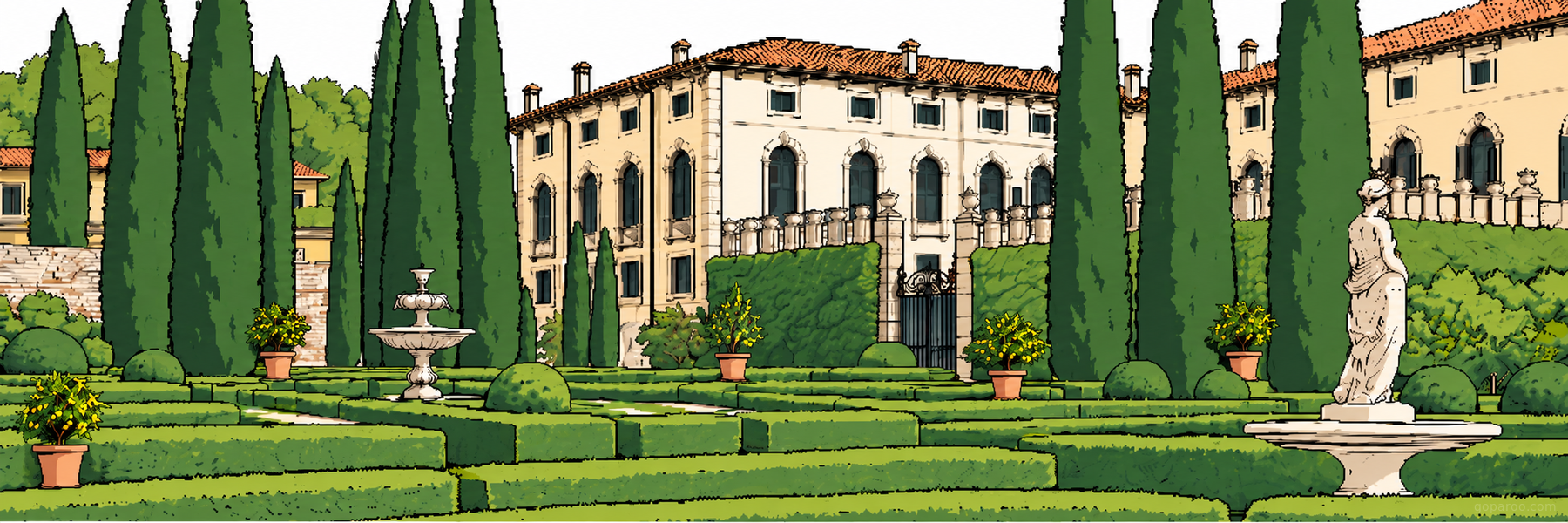 Illustrazione stilizzata di Giardino Giusti in Verona - Goparoo