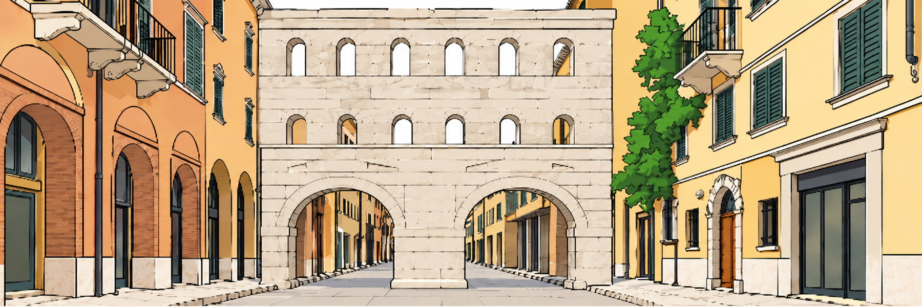 Ilustração estilizada de Porta Borsari em Verona - Goparoo