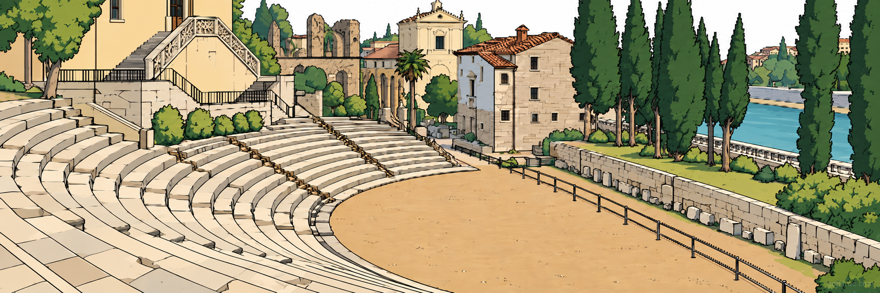 Illustrazione stilizzata di Teatro Romano e Museo Archeologico in Verona - Goparoo