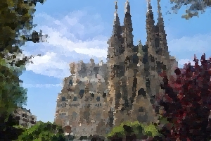 An exterior view of the Sagrada Familia in Barcelona.