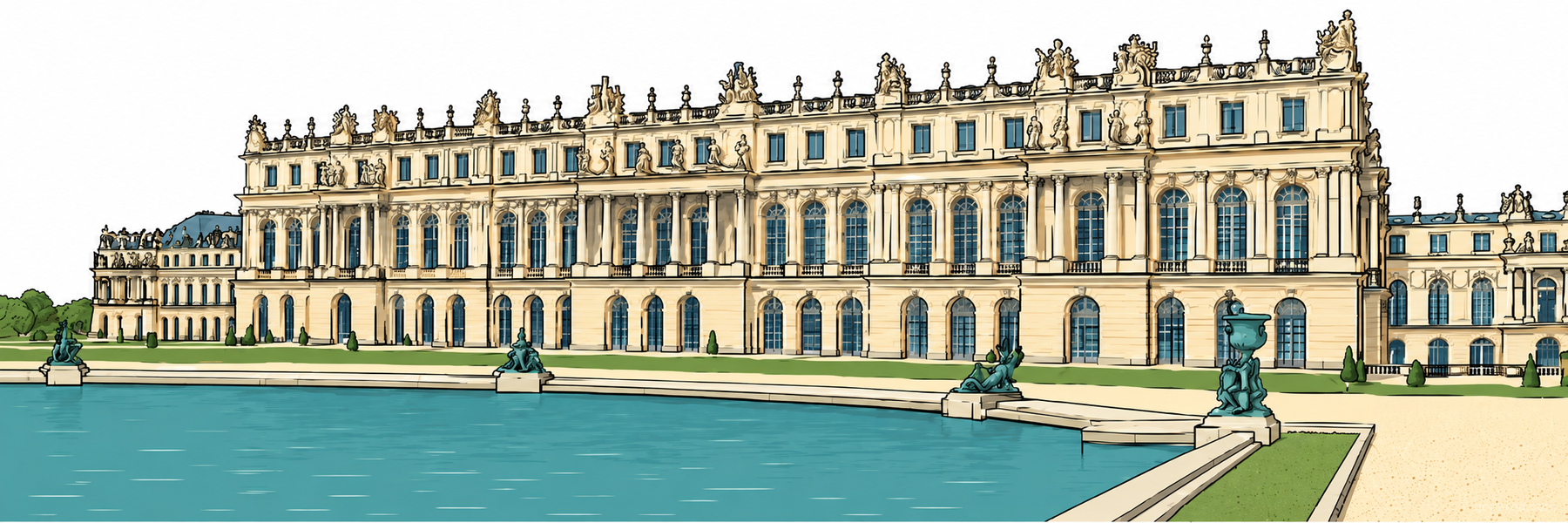 Stylized illustration of Palace of Versailles in Paris - Goparoo