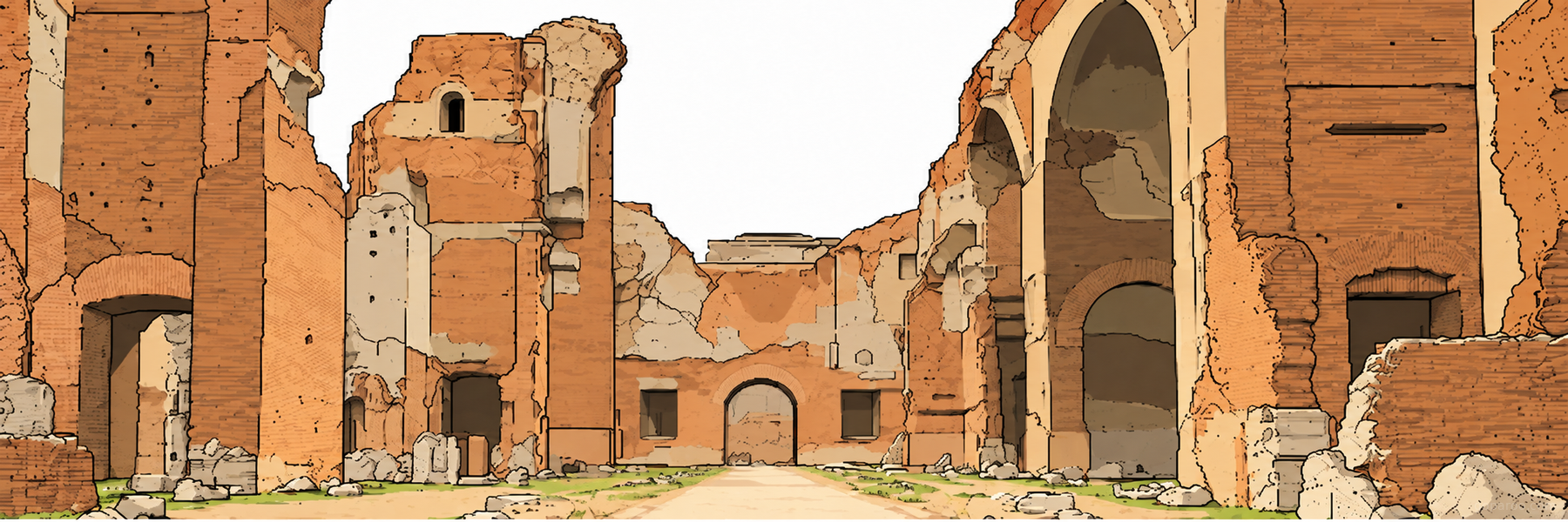Stylized illustration of Baths of Caracalla in Rome - Goparoo