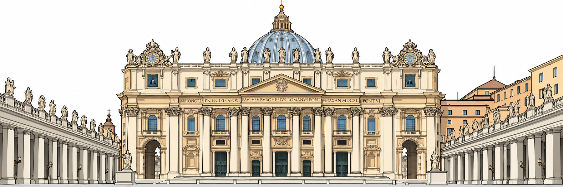 Stylized illustration of St. Peter's Basilica in Rome - Goparoo