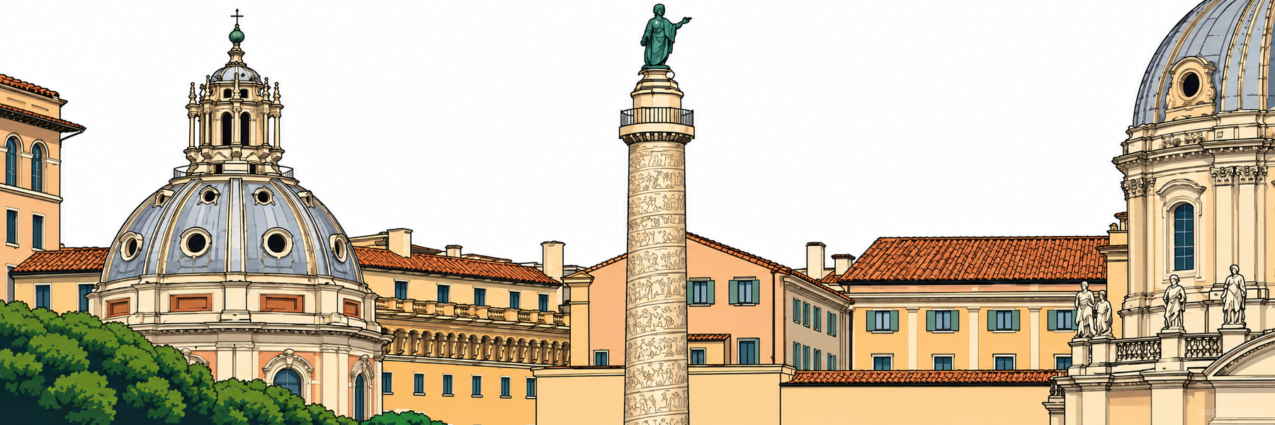 Stylized illustration of Trajan's Column in Rome - Goparoo