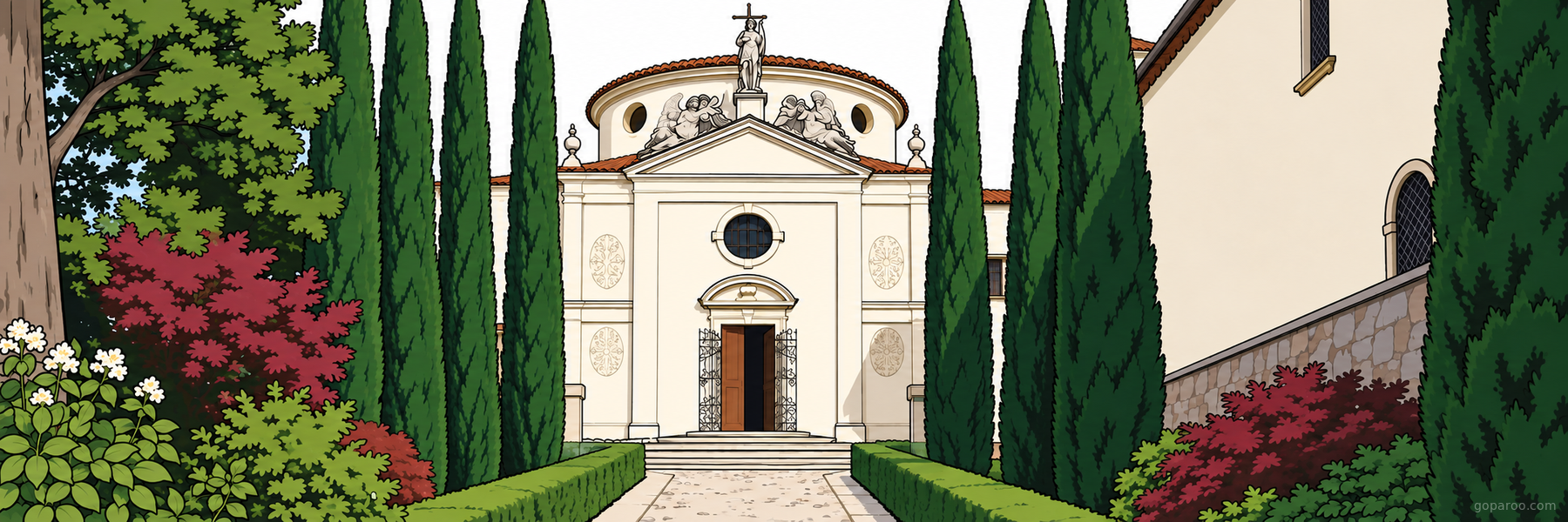 Stylized illustration of Monastero San Daniele in Abano Terme - Goparoo