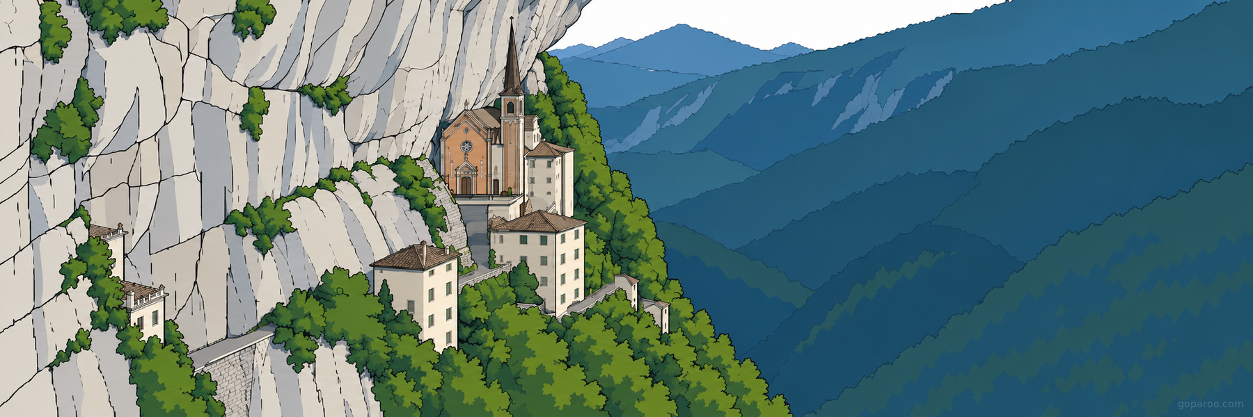 Illustrazione stilizzata di Santuario della Madonna della Corona in Veneto - Goparoo