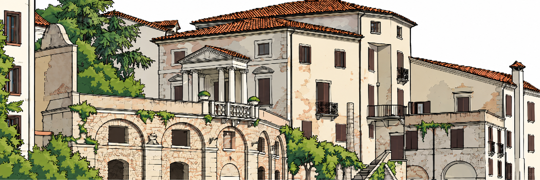 Stylized illustration of Palazzo Sturm in Bassano del Grappa - Goparoo