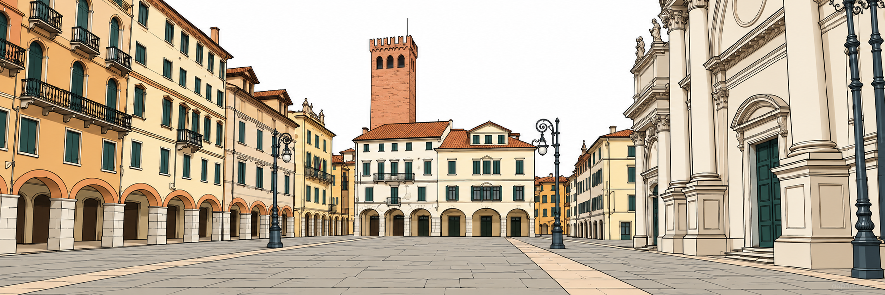 Illustrazione stilizzata di Piazza Libertà in Bassano del Grappa - Goparoo