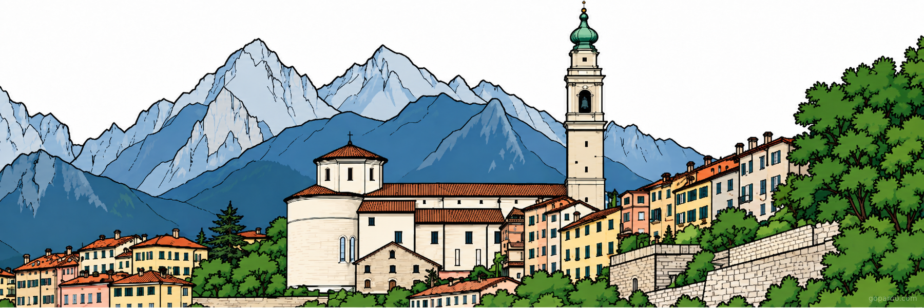 Stylized illustration of Belluno Cathedral in Belluno - Goparoo