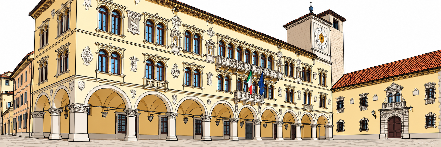 Stylized illustration of Palazzo dei Rettori in Belluno - Goparoo