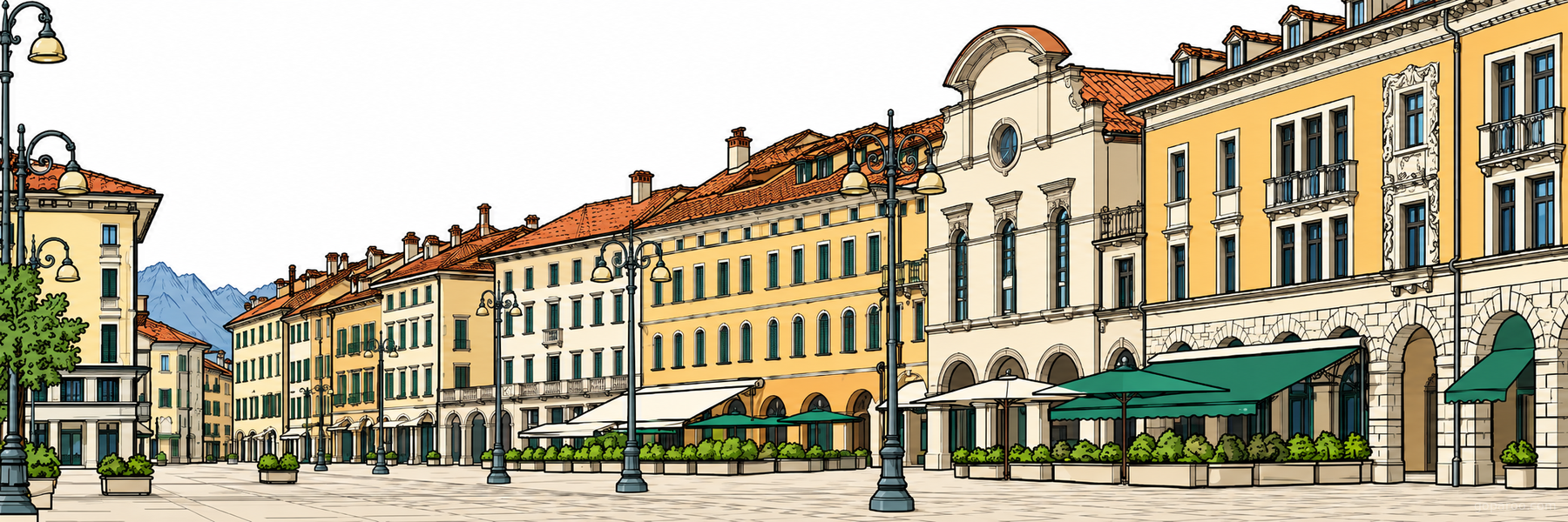 Stylized illustration of Piazza dei Martiri in Belluno - Goparoo