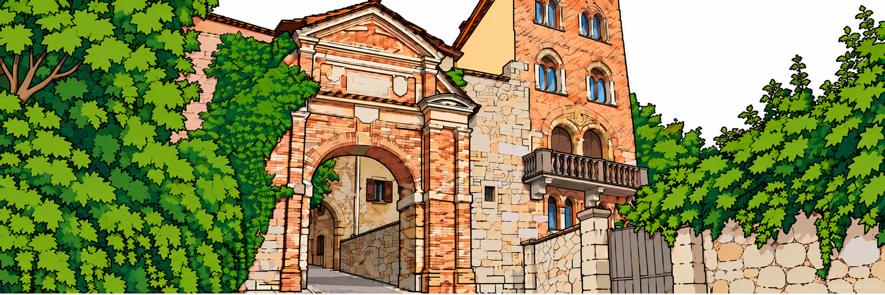 Illustrazione stilizzata di Porta Rugo in Belluno - Goparoo
