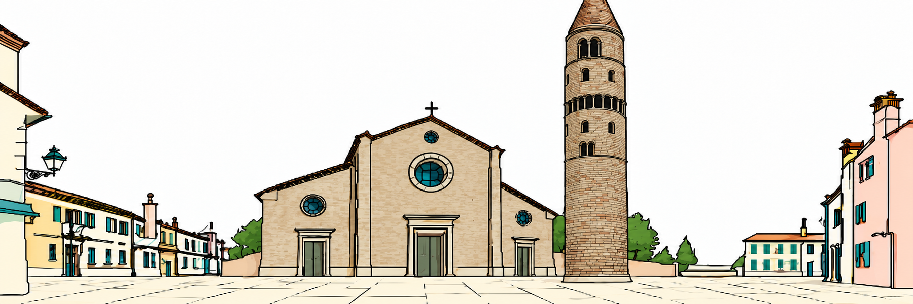 Stylized illustration of Caorle Cathedral in Caorle - Goparoo