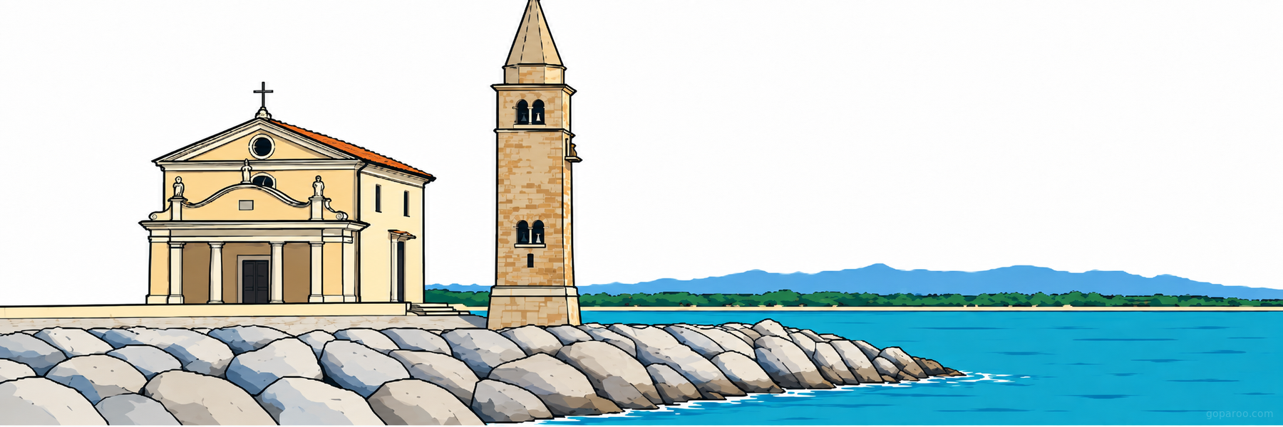 Stylized illustration of Sanctuary of the Madonna dell’Angelo in Caorle - Goparoo