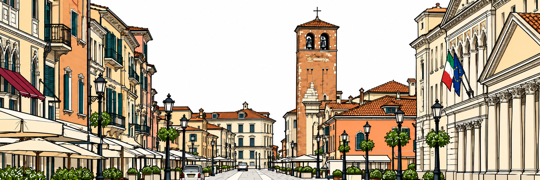 Stylized illustration of Corso del Popolo in Chioggia - Goparoo