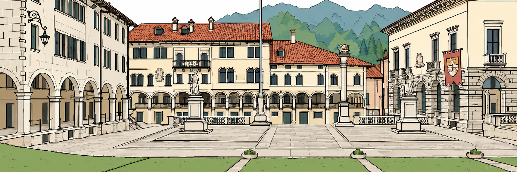 Illustrazione stilizzata di Piazza Maggiore in Feltre - Goparoo