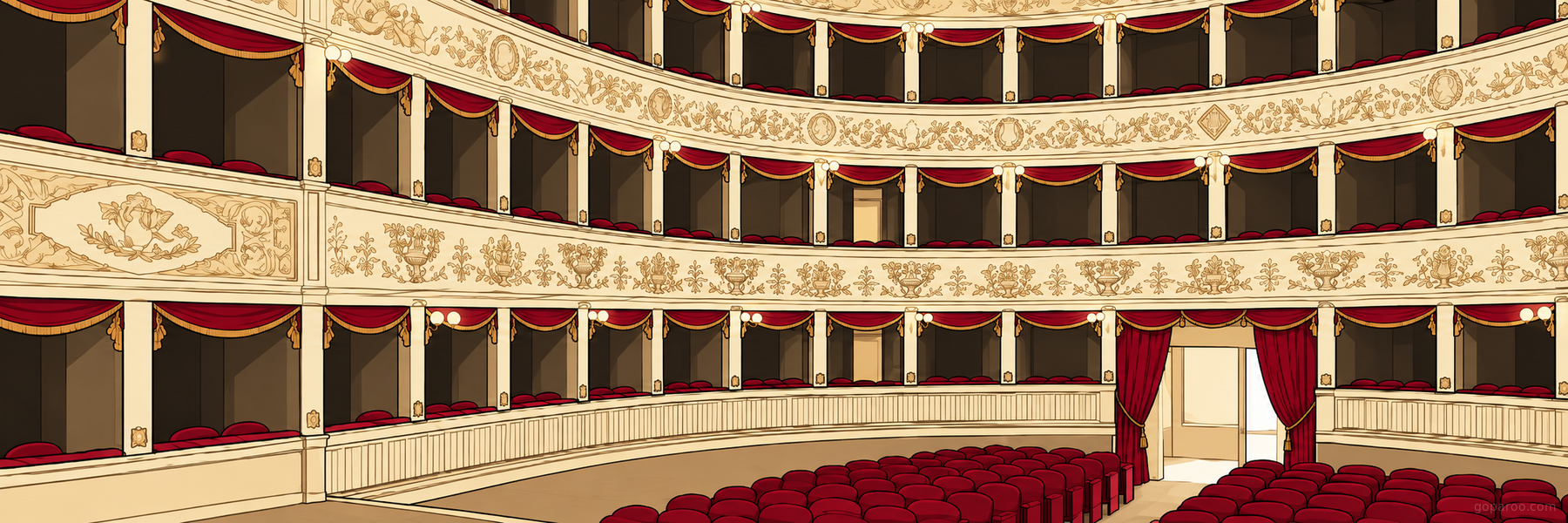 Stylized illustration of Teatro de la Sena in Feltre - Goparoo