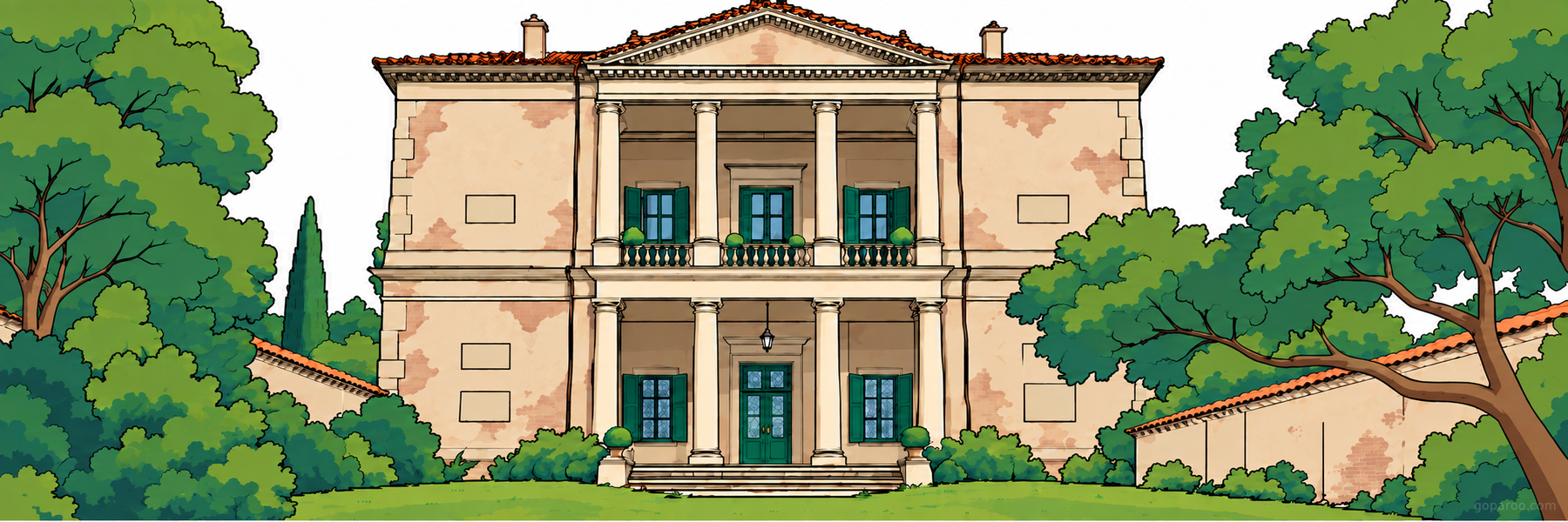 Stylized illustration of Villa Pisani at Montagnana in Montagnana - Goparoo