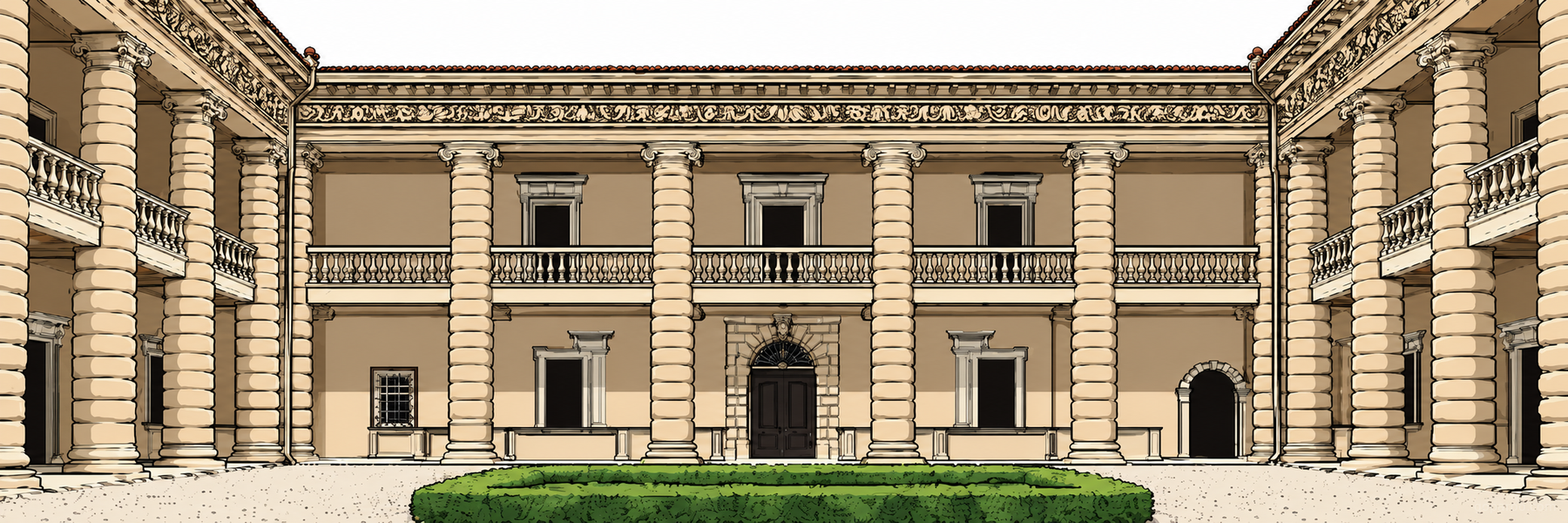 Stylized illustration of Villa Serego in The Valpolicella Wine Region - Goparoo