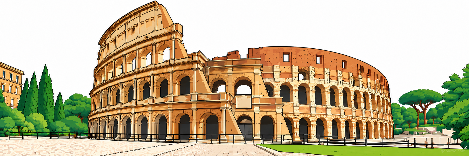 Stylized illustration of Rome Coliseum in Rome - Goparoo