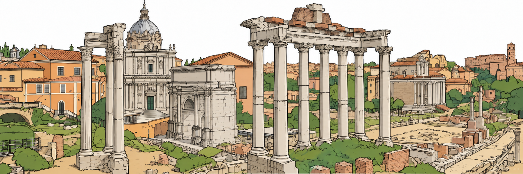 Stylized illustration of Roman Forum in Rome - Goparoo