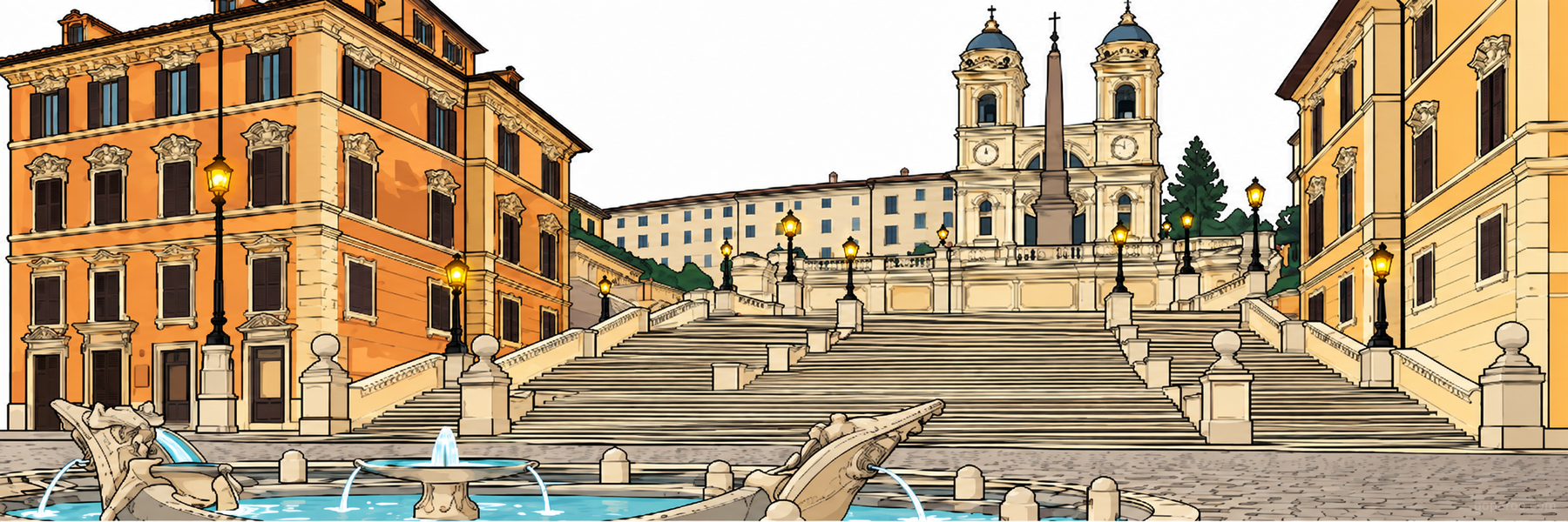 Stylized illustration of Spanish Steps in Rome - Goparoo