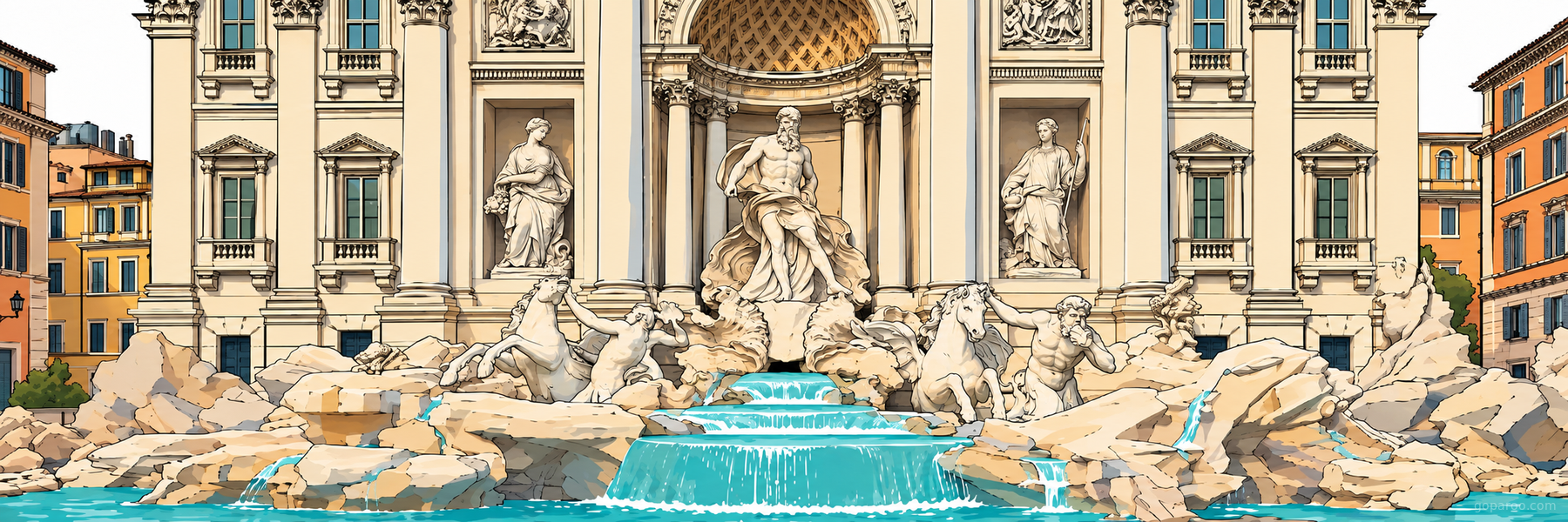 Stylized illustration of Trevi Fountain in Rome - Goparoo