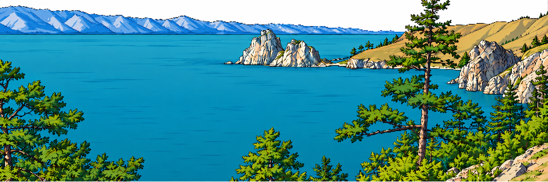 Stylized illustration of Lake Baikal in Siberia - Goparoo