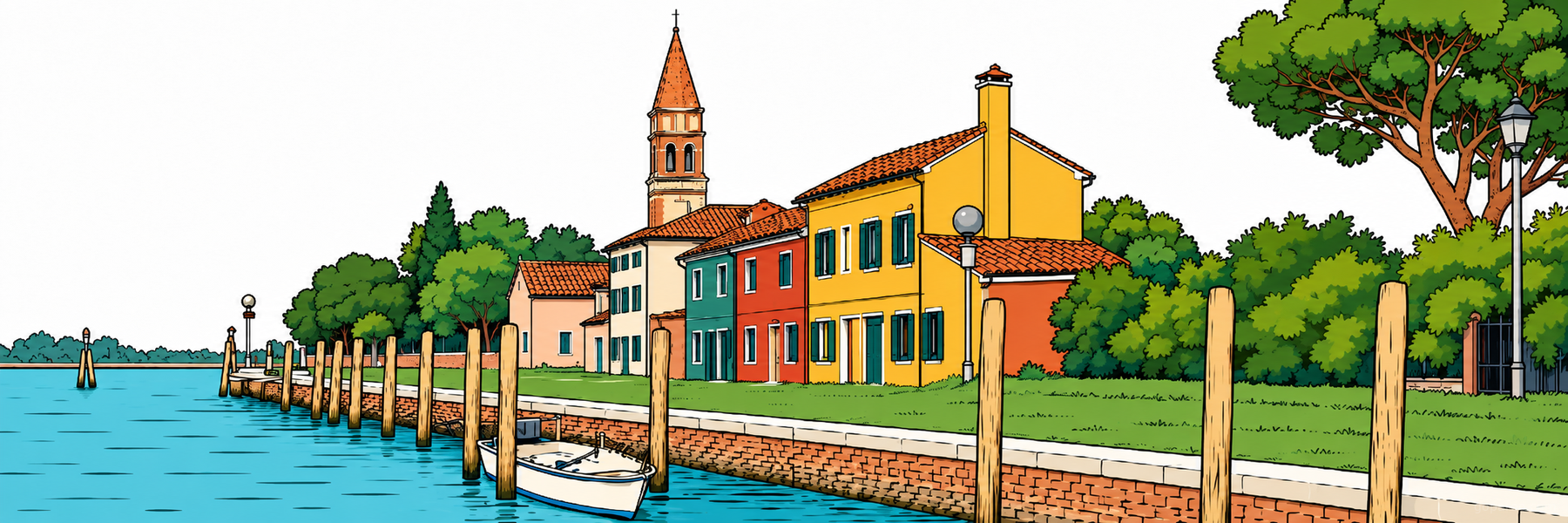 Stylized illustration of Mazzorbo in Venice - Goparoo
