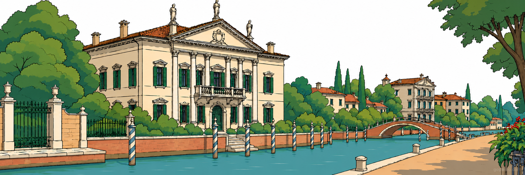 Stylized illustration of Riviera del Brenta in Venice - Goparoo