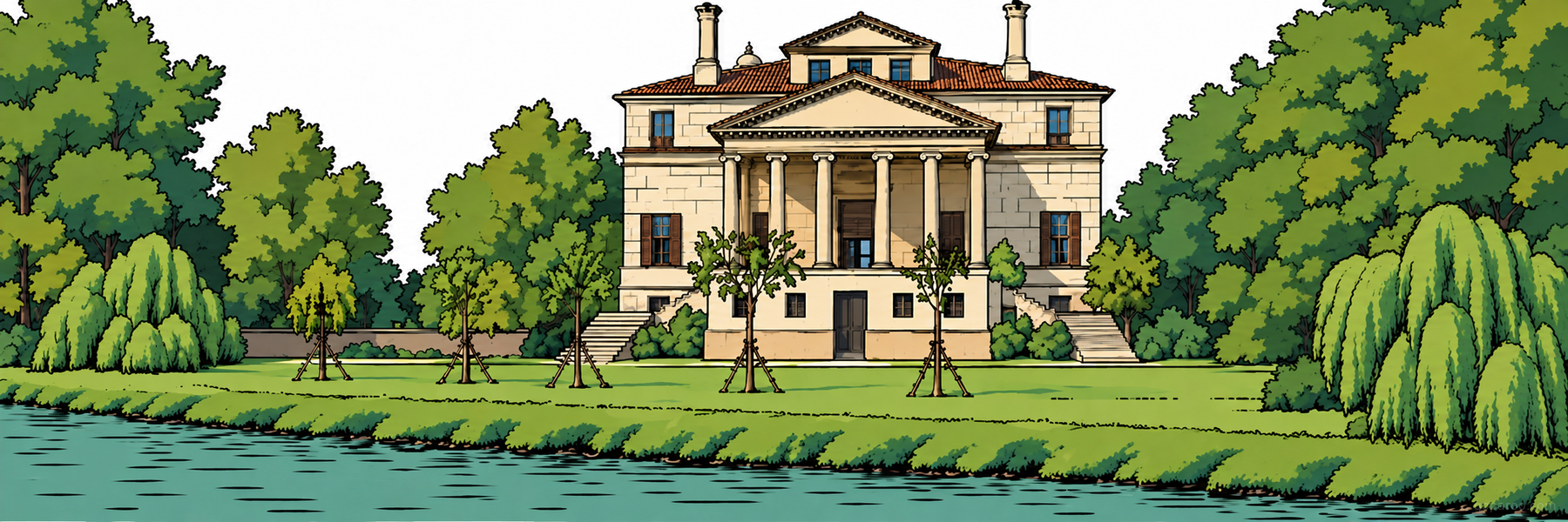 Illustrazione stilizzata di Villa Foscari (La Malcontenta) in Venezia - Goparoo