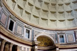 Some arches, columns, artifacts and dome from within the Pantheon.