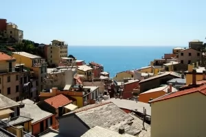 Rooftop view of the Riomaggiore village in Cinque Terre, Italy.