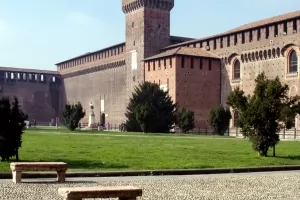 Part of the Castello Sforzesco courtyard.