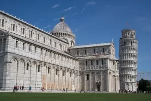 The Pisa Tower behind the Cathedral in Tuscany, Italy.