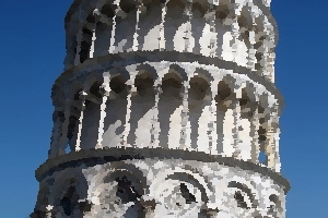 A closer view of the Tower of Pisa's architecture.