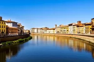 The city of Pisa, Tuscany, by the river.