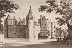 An antique drawing of the Muiden Castle.