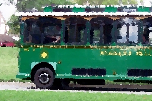 A trolley used for sightseeing the Niagara Falls.