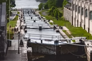 A series of locks at the start of the Rideau Canal.