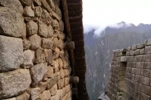 An alley with a breathtaking view in Machu Picchu, Peru.
